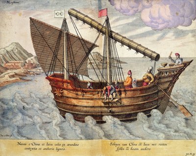 A Ship from China and Java Rigged with Mat Sails by English School